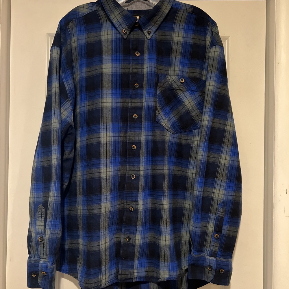 Noble Outfitters  Flannel mens XXL Shirt Blue  plaid‎ Cotton long sleeve button